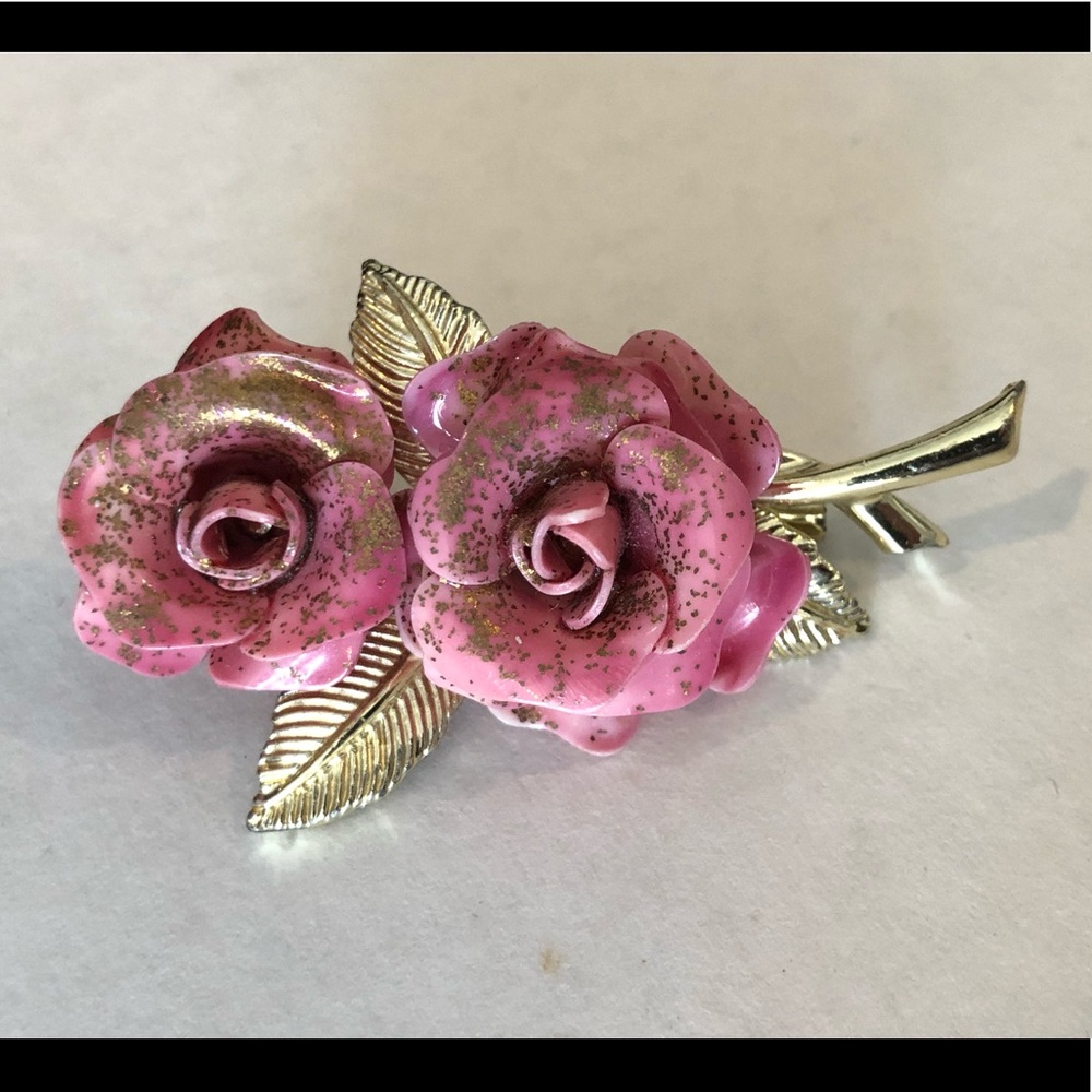 Pink and Gold Rose Brooch Vintage Style